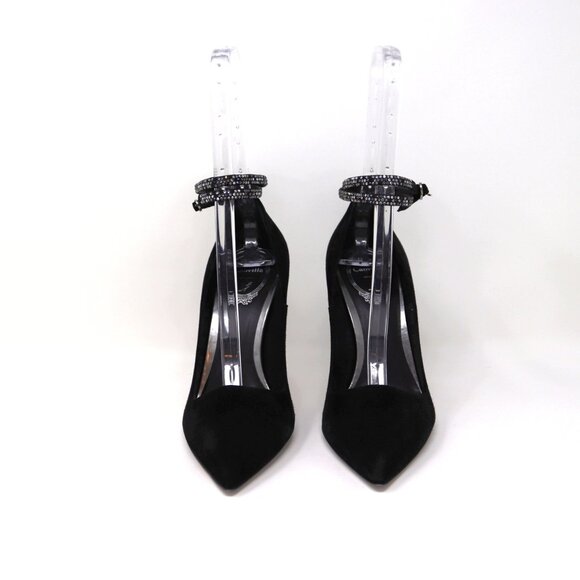 René Caovilla NEW 38 Black Suede Fabulosity Swarovski Crystal Ankle Wrap Heels - Picture 11 of 16